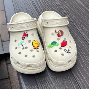 CROCS Cream Slippers with Classic Clog Design and Ventilation
